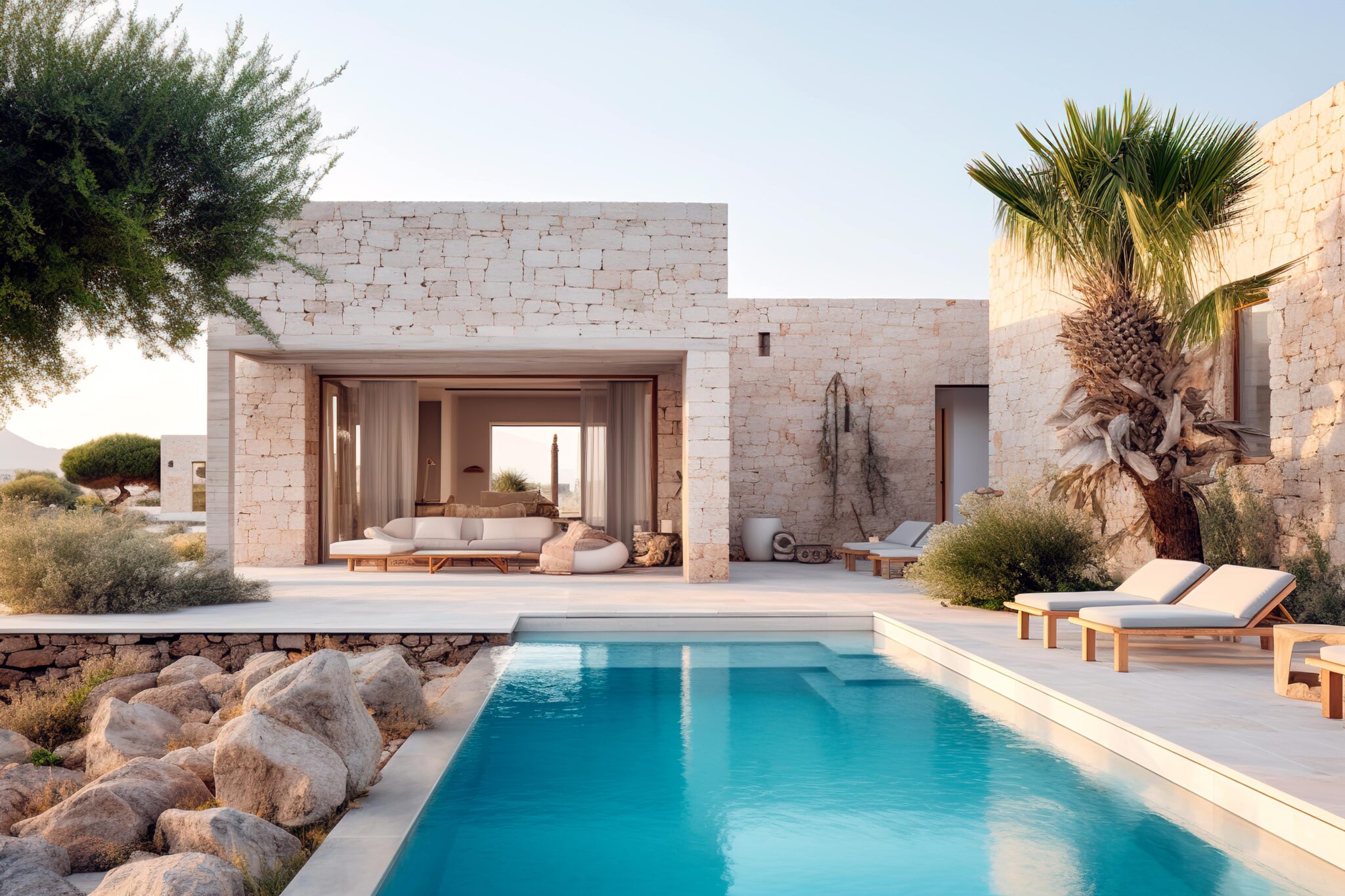 A holiday home with a beautiful pool and outdoor area